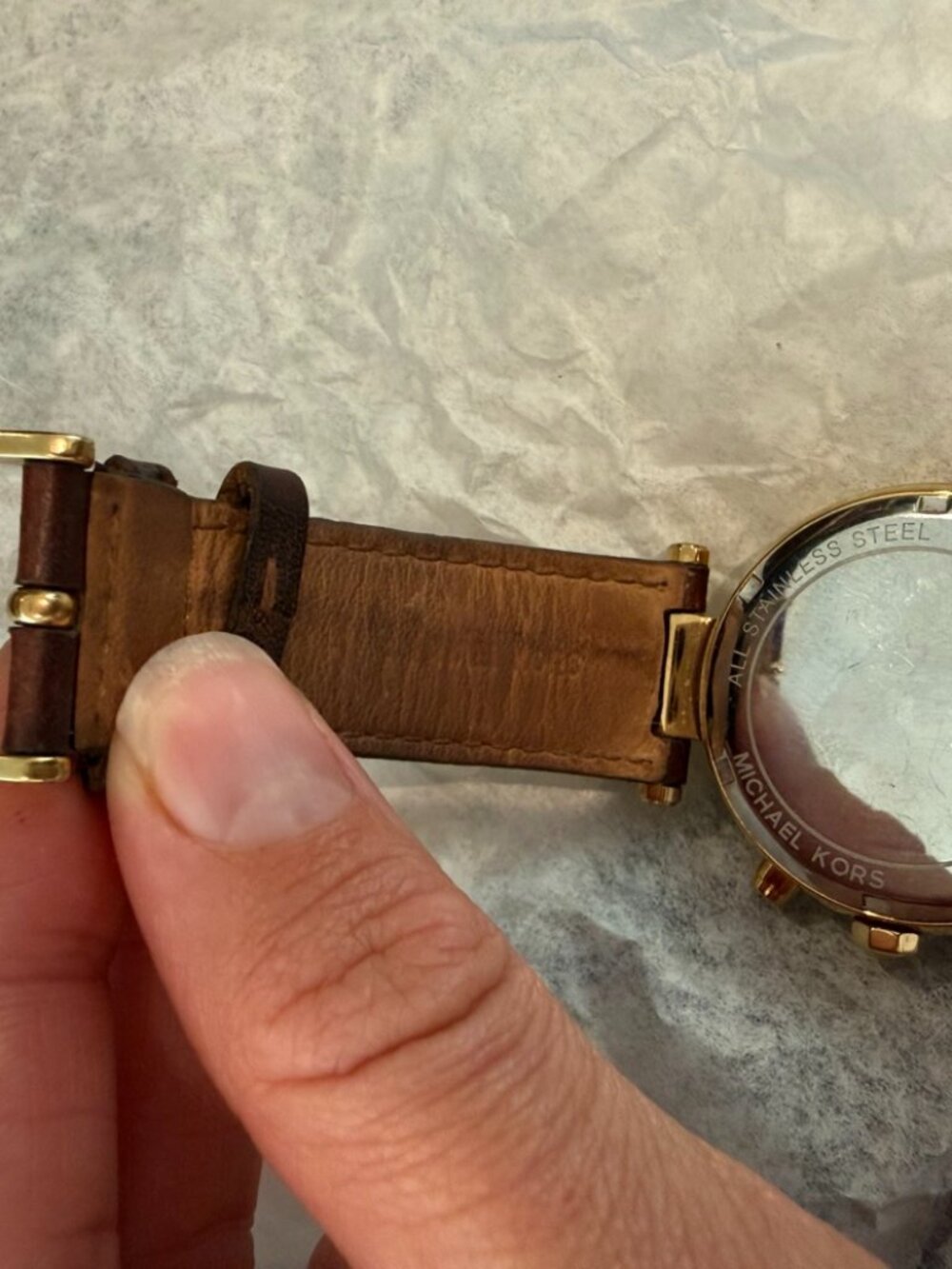Michael Kors Parker Chronograph Watch MK-2249 Gold Crystal Brown Leather